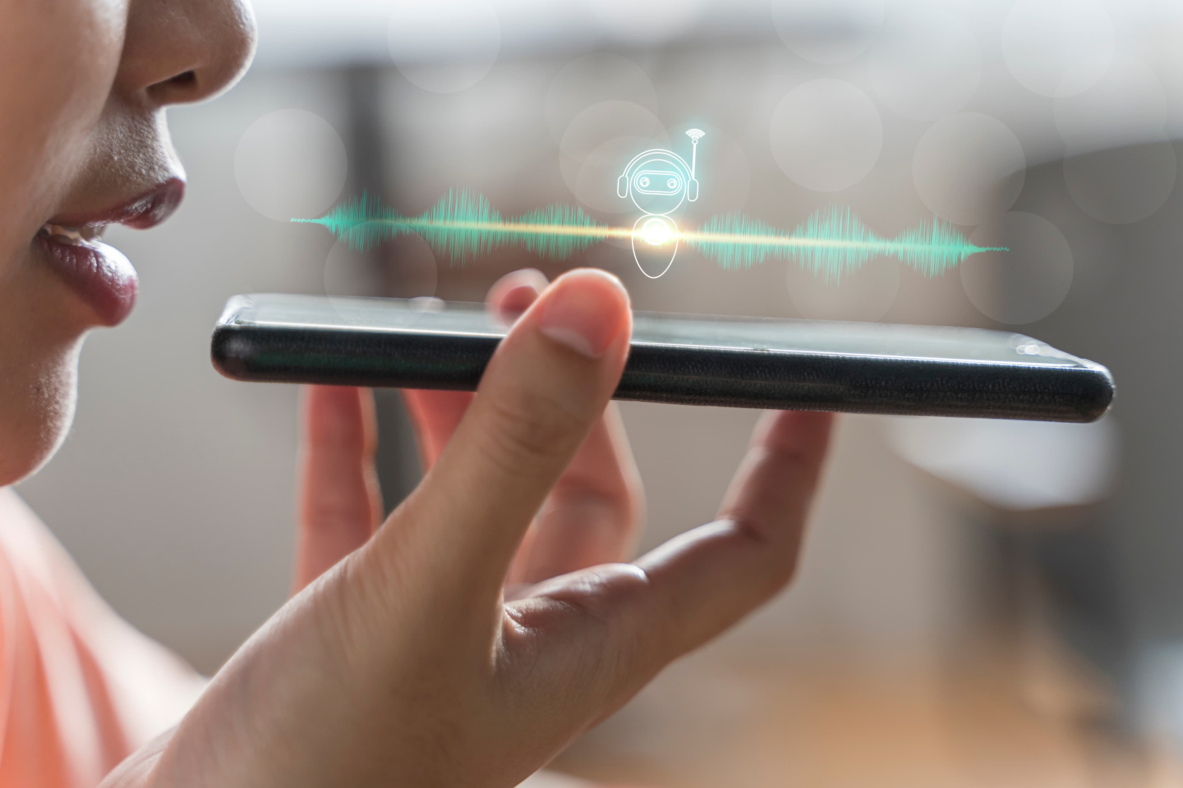 Customer speaking into a phone where an AI is listening and replying.